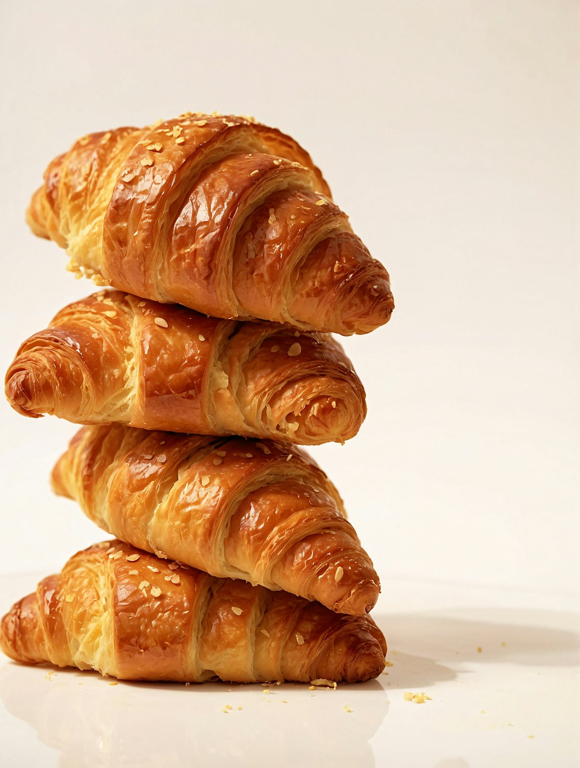 Stack of golden flaky butter croissants